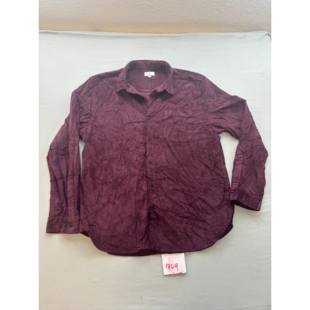 AG Adriano Goldschmied Mens XXL Burgundy Crushed Corduroy Button Down Shirt